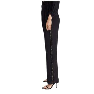 Figue Hadley Women’s Pants Black Embellished Silky Pleated Waist Straight Leg 12